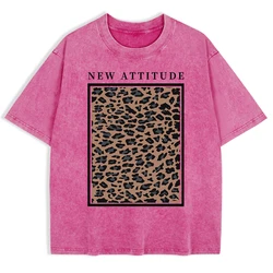 Leopard Print Oversized Cotton T - shirt for Women - Trendy Fashion Loose Fit (Rose Red)