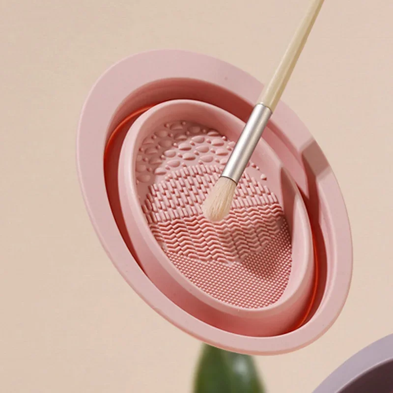 Silicone Foldable Makeup Brush Cleaning Bowl Powder Puff Beauty Egg Clean Pad Makeup Bristle Brushes Washing Tool Artifact