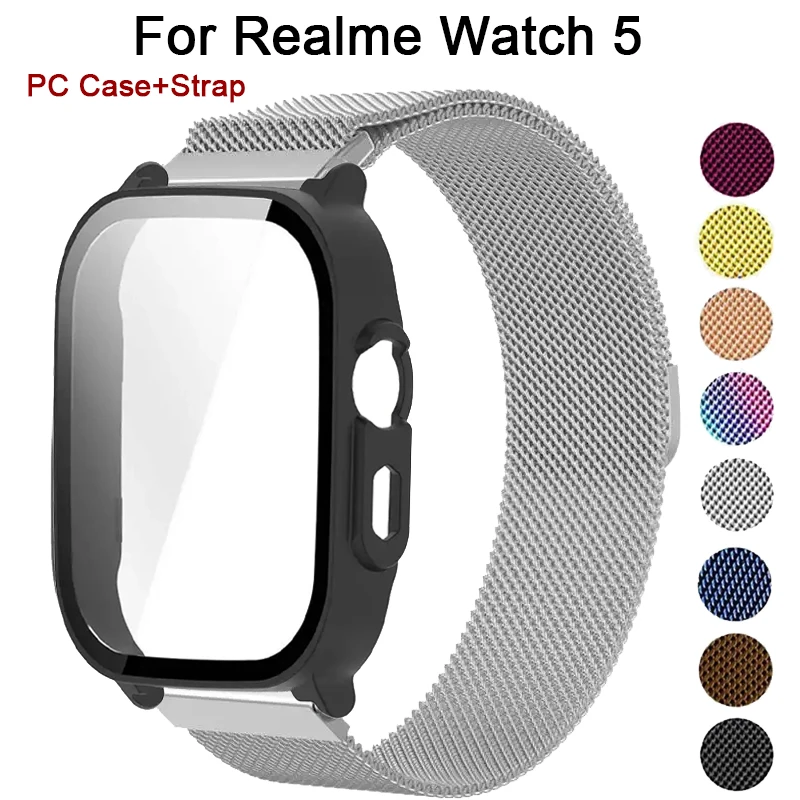 Premium PC Protector Case with Stainless Steel Milanese Loop Wristband and Screen Protect Cover