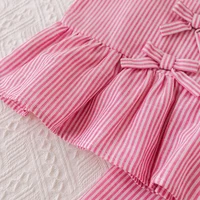 Humor Bear-Costumes d'été pour filles, ensemble deux pièces rose à rayures verticales, nœud en fibre, haut + pantalon, vêtements doux pour enfants 4