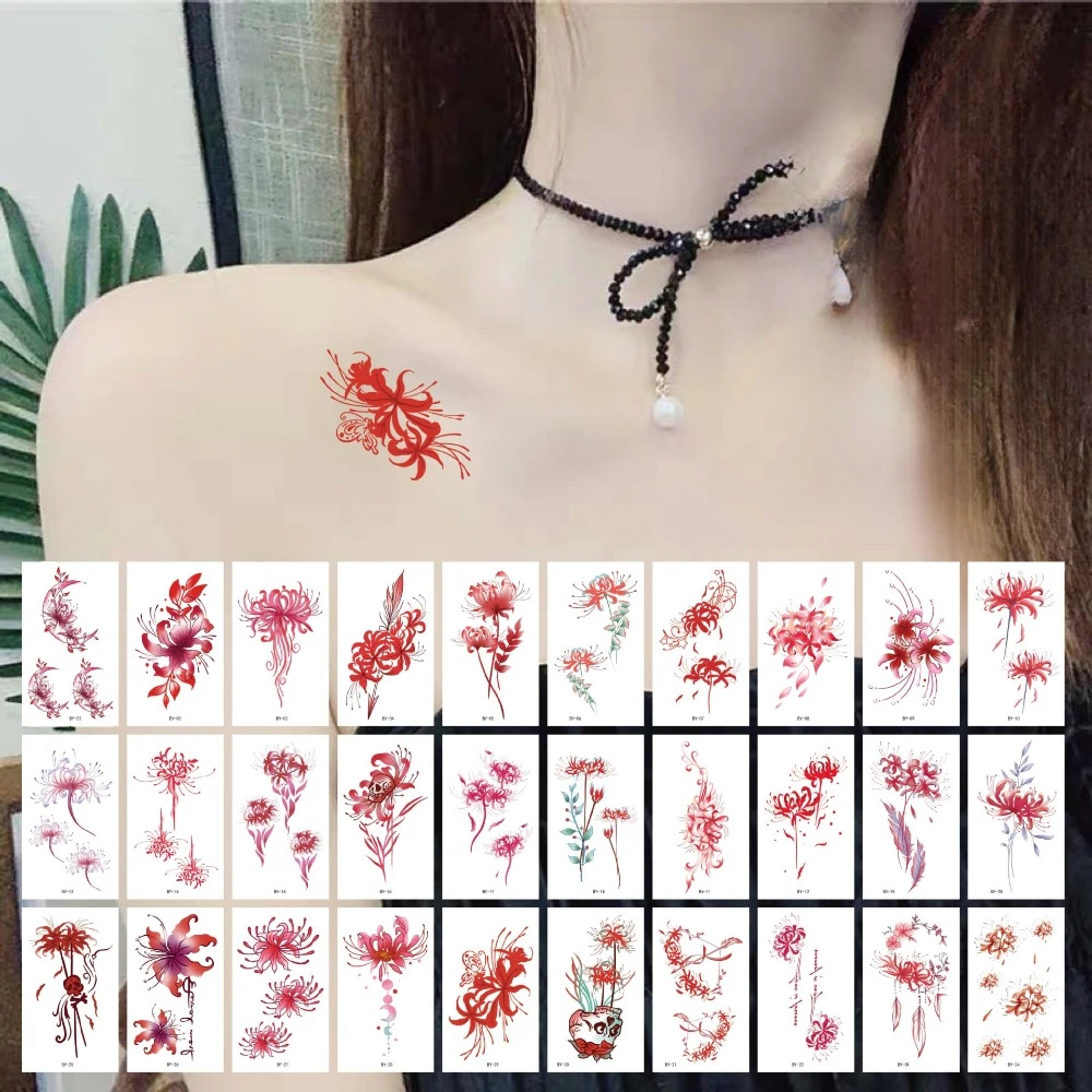 30 Pz/Lotto Flower Tattoo Sticker Mandola Cinabro, Cicatrice Di Simulazione Sexy, Autoadesivo Del Tatuaggio Temporaneo Impermeabile Falso Tatoo Body A