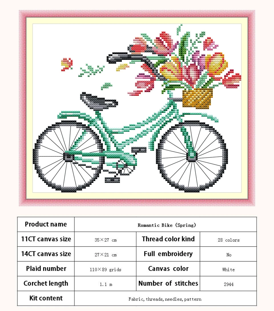Patrones románticos de bicicleta contados al por mayor DIY hecho a mano  14CT estampado DMC Kits de punto de cruz bordado para costura decoración  del hogar - AliExpress, image size:960x1090
