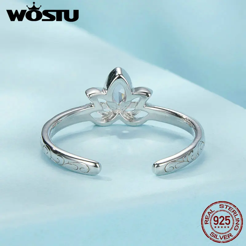 WOSTU 925 Sterling Silver Lotus Flower Hoop Earrings Ring Jewelry Set Plated for Women Jewelry Party Wedding Date Gift