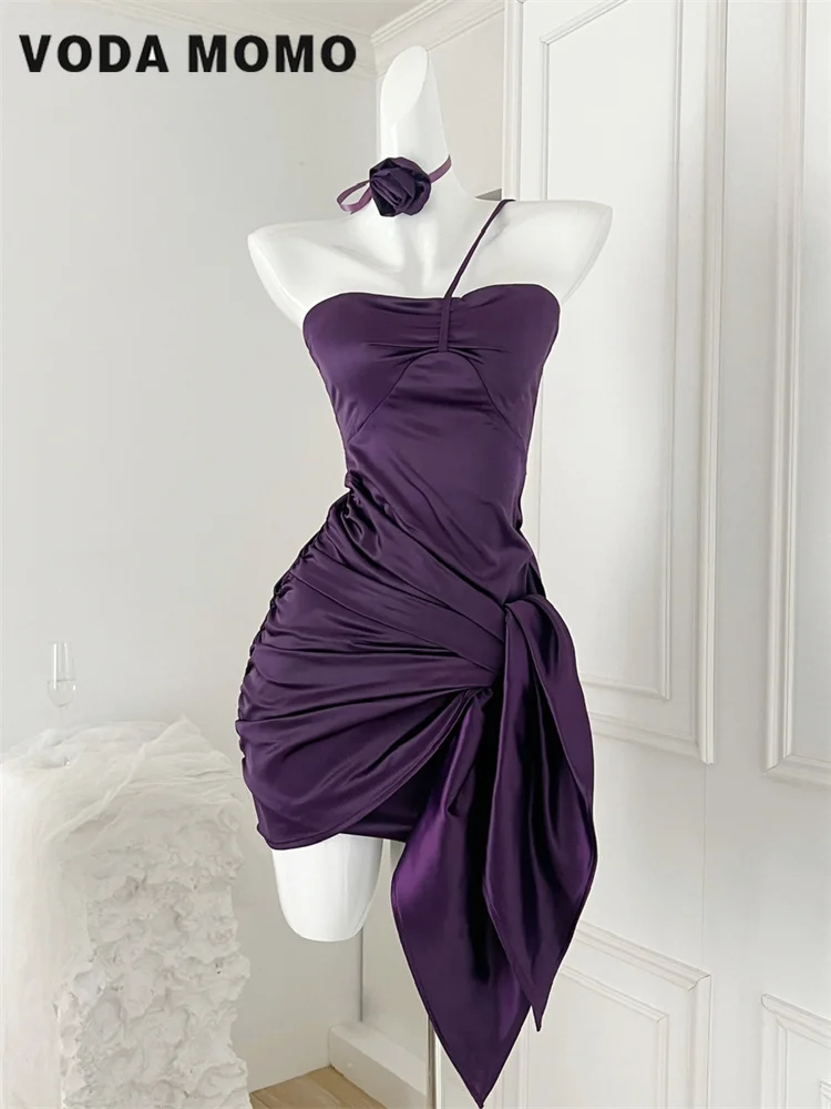 

Strapless Backless Irregular Dress Soild Prom Gown Wrapped Evening Dress Design Banquet Wrap Hip Satin Dress Formal Occasion