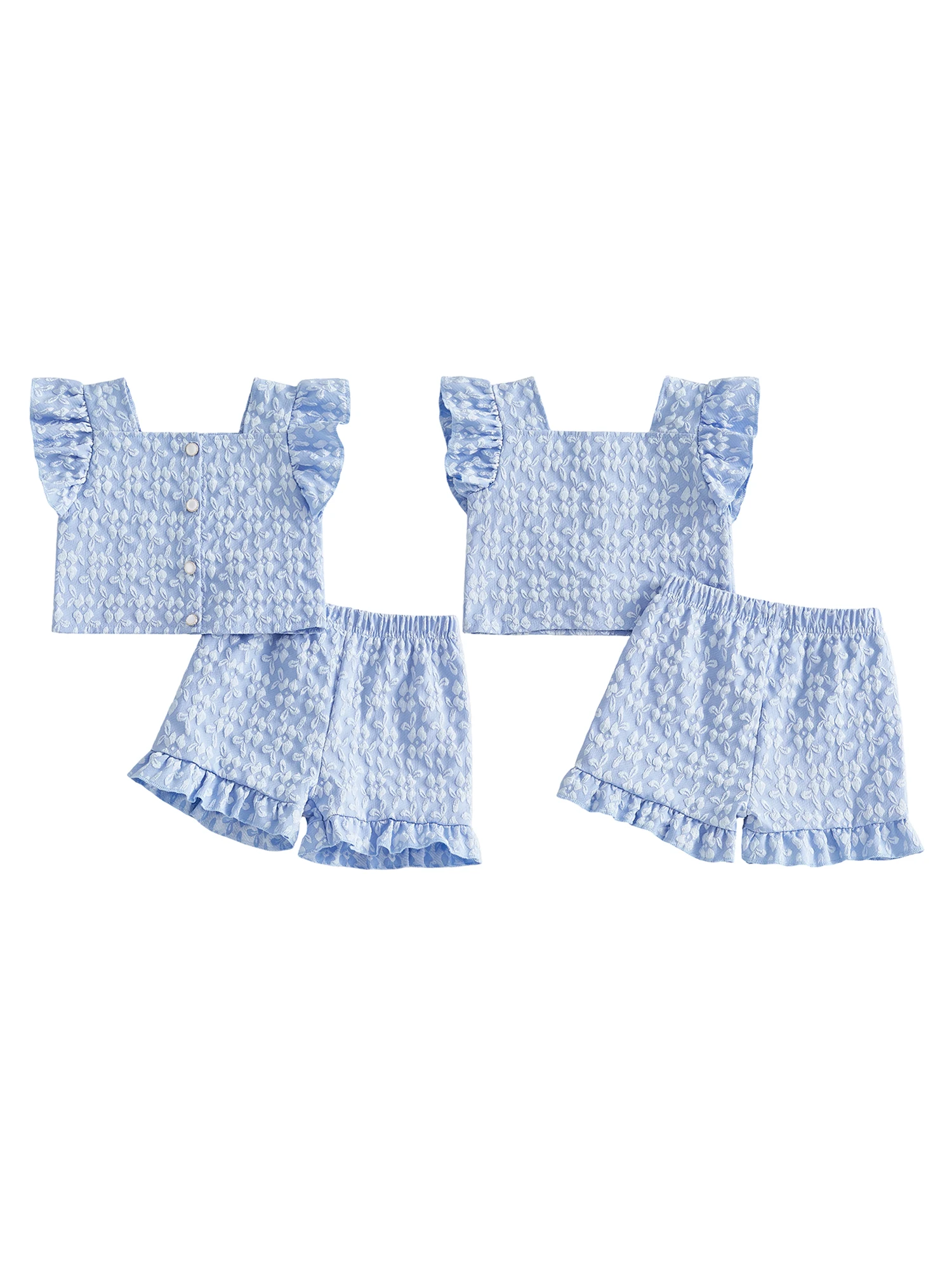 Blue Frills 2 Piece Little Girls Bloomer Set - front view