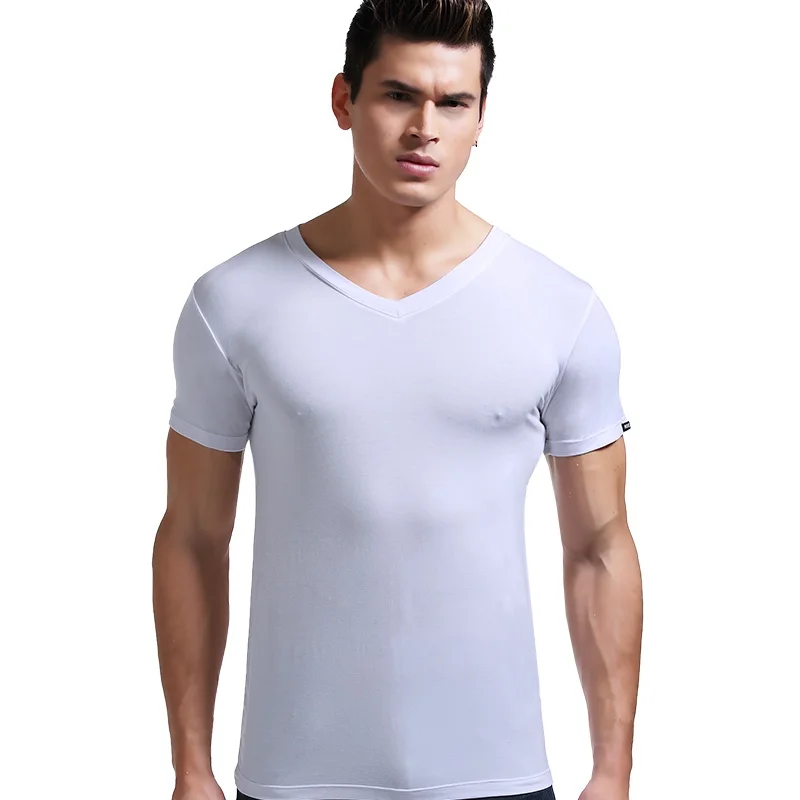 Summer Round Neck Tight Men's Short-Sleeved V Neck T-Shirt Pure Color Vest T-Shirt Slim Sports Bottoming Sweatshirt cotton vest compression t shirt men undershirt short sleeve undershirt