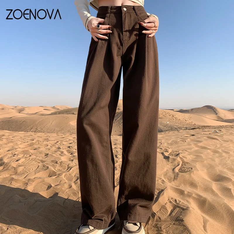 ZOENOVA 용수철 여성용 하이웨이스트 루즈한 스트레이트 청바지, 캐주얼 모핑 와이드 레그 팬츠, 다목적 데님 바지, 2024 신상