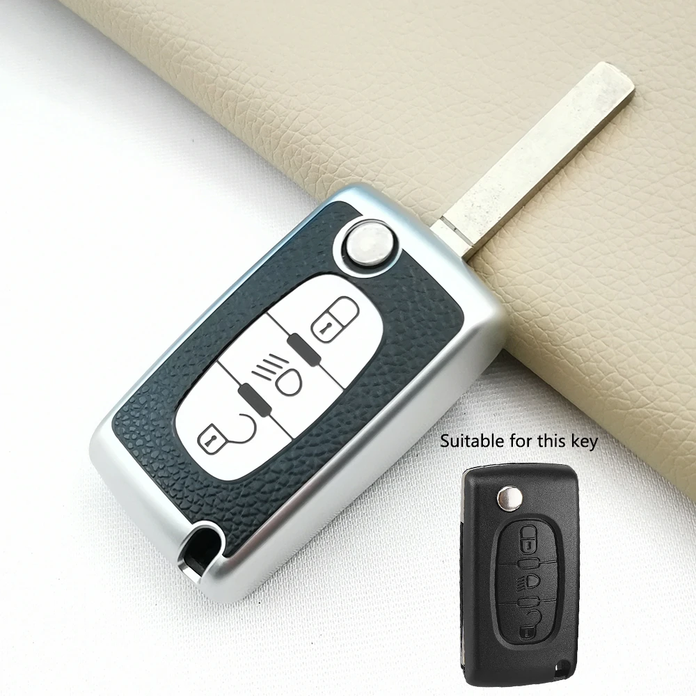 TPU Leather Car Key Cover Case For Citroen C2-C8 For Peugeot 3 Buttons Remote Protect Shell