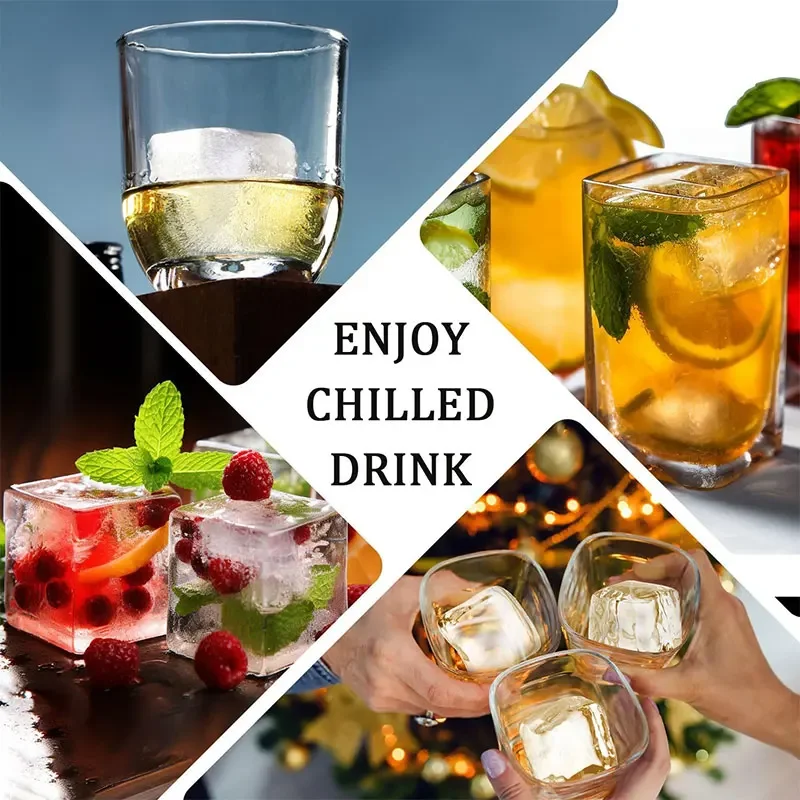 6/15 Grid Ice Cube Mold Big Square Flexible Silicone with Lid Stackable Freezer Container