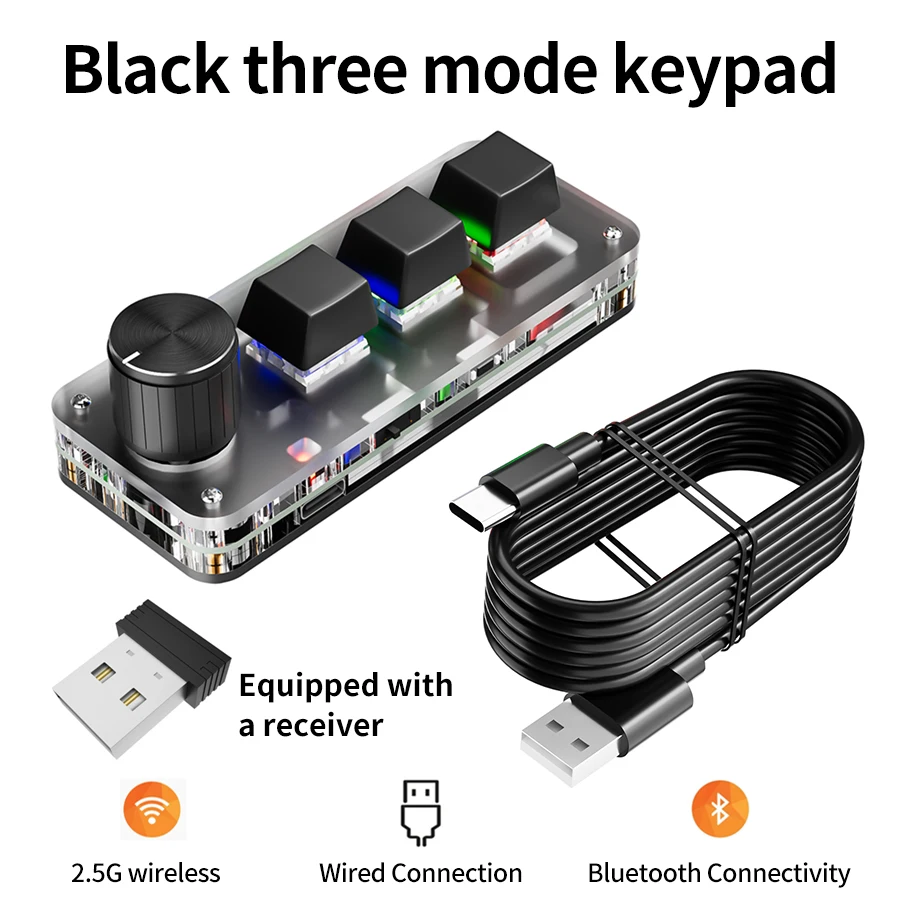 2.4G 3-key Özelleştirme Bluetooth Klavye Makro Topuzu Kopya Yapıştır Kısayol Tuşu E-spor Oyunu Mini Mekanik Çalışırken Takılabilir Mini Klavye