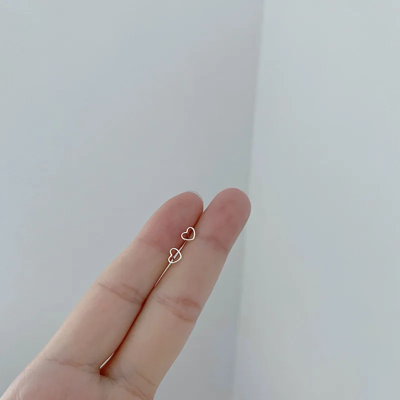 S925 Sterling Silver Needle Simple Hollow out Mini Heart Wing Stud Earrings Set for Women Girls