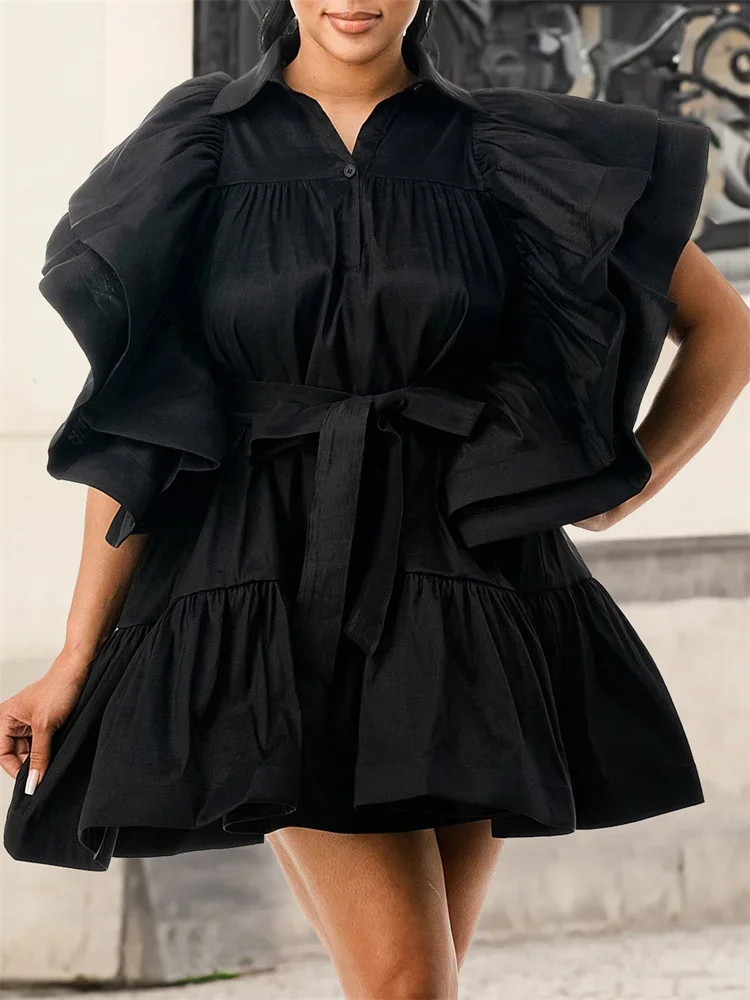 Wmstar Dresses for Women Party Puff Sleeve Sweet Elegant Sweet Midi Dress New Summer Clothes Wholesale Dropshipping with Bandage