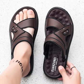 Sandali da uomo estivi Scarpe casual da uomo piatte con punta aperta Sandali da passeggio per uomo Scarpe da spiaggia sandali hombre Pantofole da uomo 1