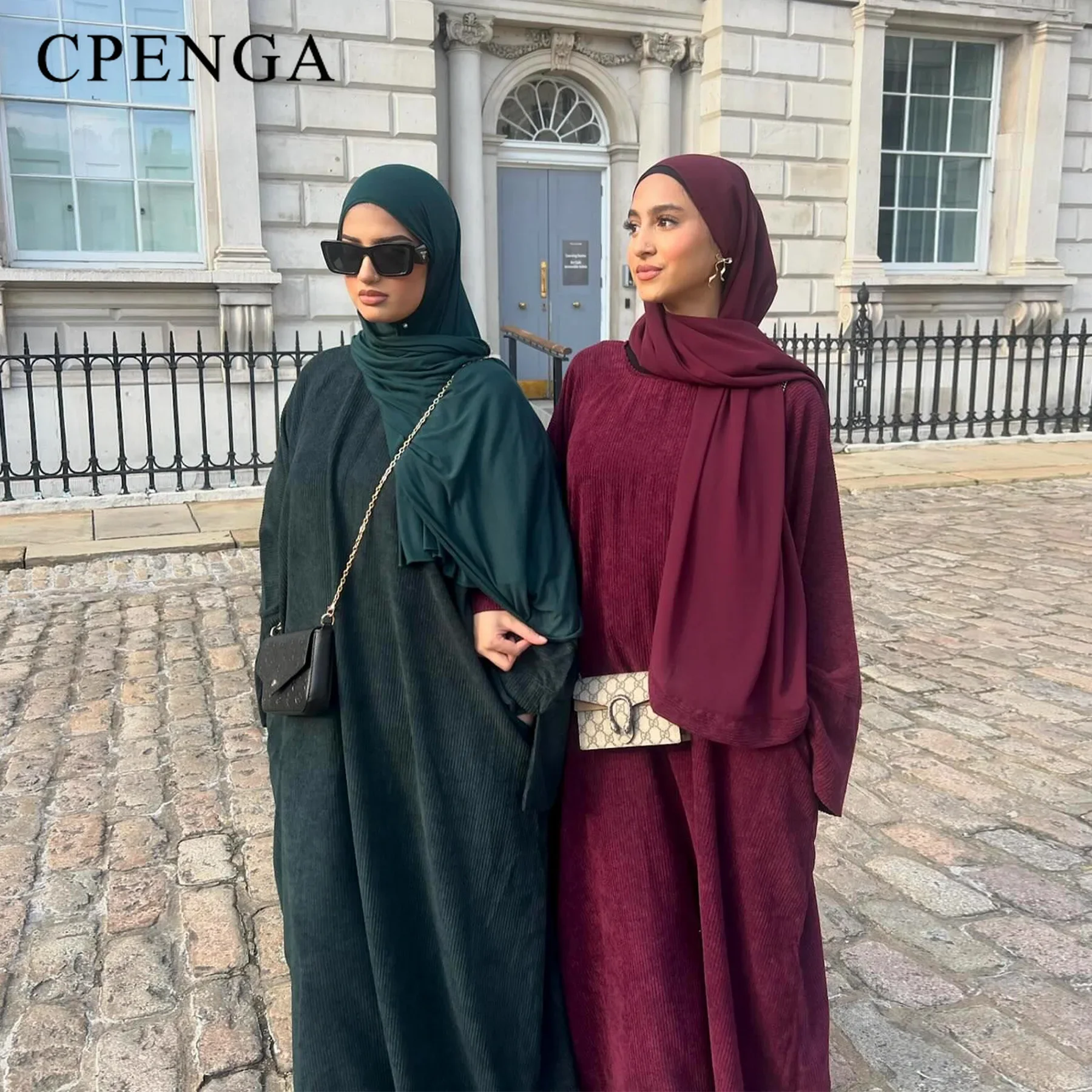 MH70 Corduroy Winter Maxi Abaya | Thick & Warm Modest Islamic Dress for Women