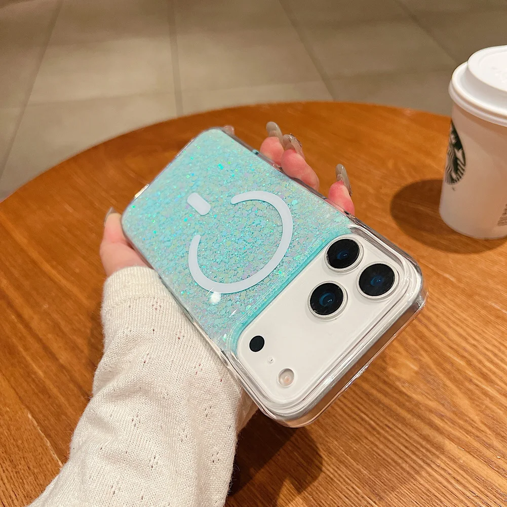 Shiny Glitter Drip Resin Phone Case with Built-in Magnetic Ring