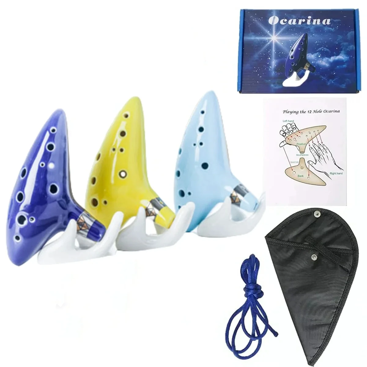 Ceramic Ocarina 12 Tones Alto C with Song Book Neck String Neck Cord Carry Bag ceramic ocarina