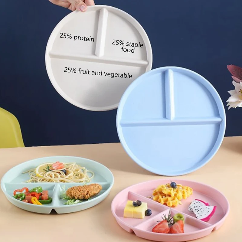Food Dish Round Square Home Kitchen Reusable Dinner Plate For Adults Portion Control Diet 3 Compartments Microwave Safe PP plastic dinnerware