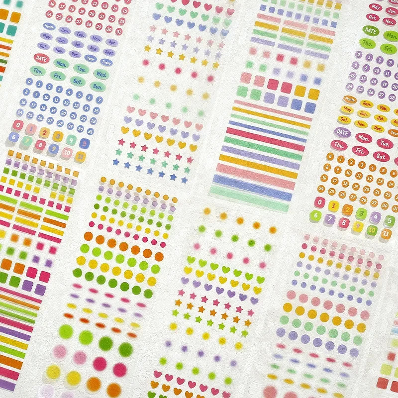 8pcs/set Flash PET Sticker Scrapbook Time Schedule Sticker Journaling Month Week Date DIY Decor Labels Student Diary Supplies