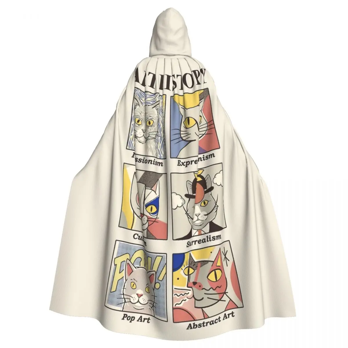

Funny Cat-Art History Art Print Hooded Cloak Halloween Party Cosplay Woman Men Adult Long Witchcraft Robe Hood