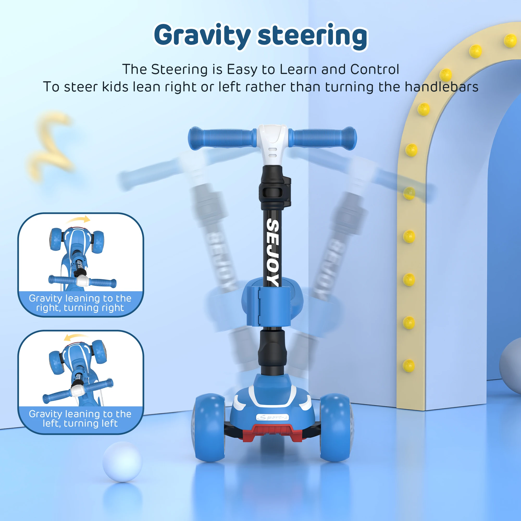 Kids 3 Wheel Scooter with LED Wheels – Adjustable Height Sit & Stand Toddler Scooter