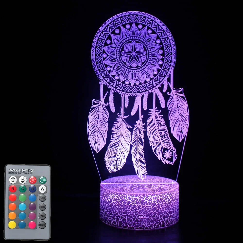 3D Dream Catcher Night Light Lamp Illusion Touch Remote Table Bedside Lamps Birthday Christmas Gift Girls Bedroom Decoration