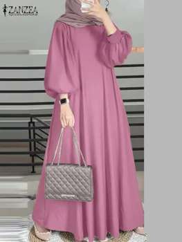 Fashion Women Muslim Abaya Dress 2025 ZANZEA Ramadan Sundress Fashion Long Lantern Sleeve Maxi Dresses Islamic Vestidos Kaftan