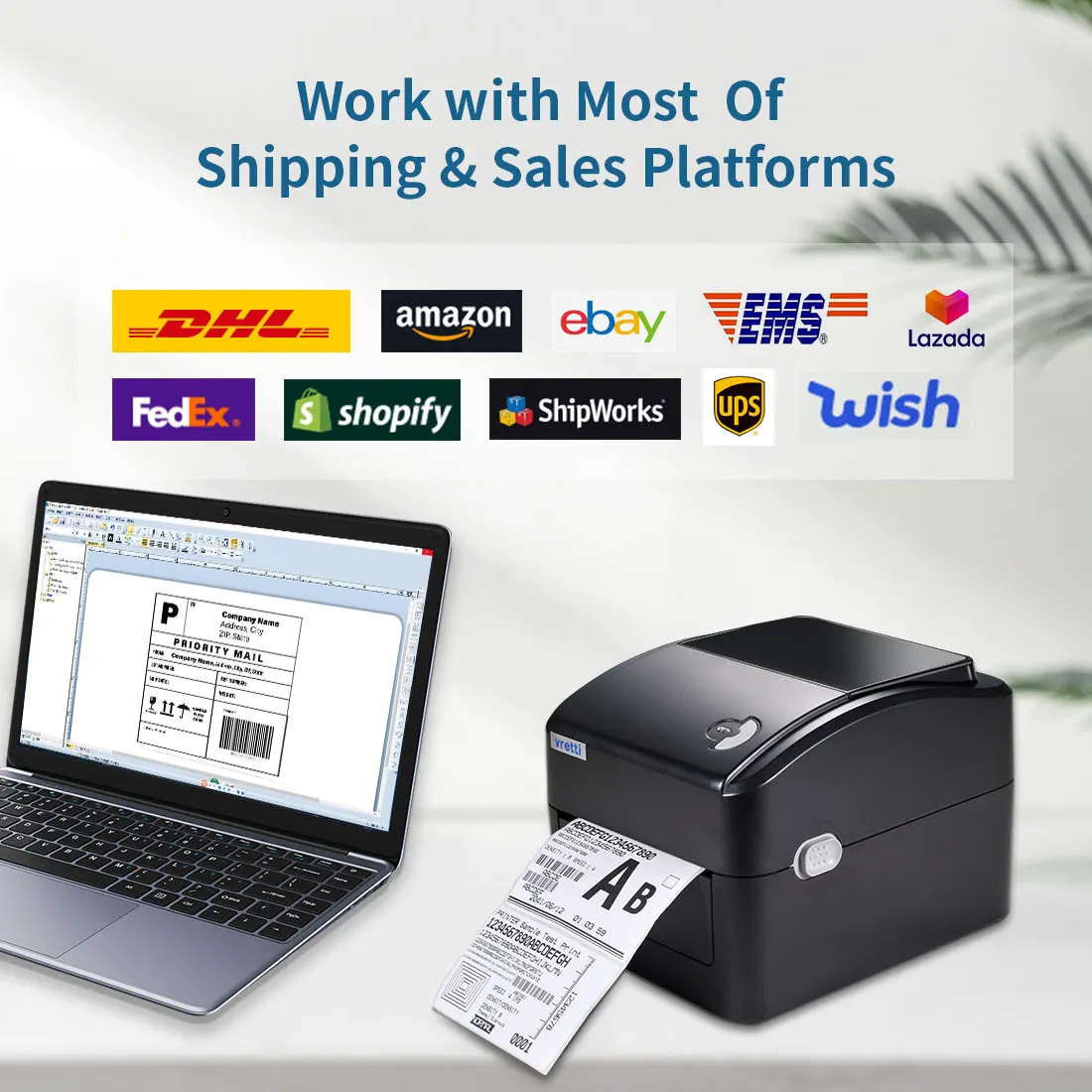 Vretti 420B Wireless Bluetooth Shipping Label Printer 4*6 Thermal Printer Express Black White Barcode Printer Label Holder POS