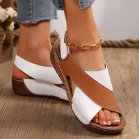 Women's Contrast Color Wedge Sandals Summer Peep Toe Non Slip Beach Shoes Woman Comfortable Platform Roman Sandalias Mujer 2025 - Image 6