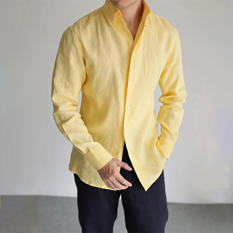 الرجال عادية موضة قميص كم طويل 100% الكتان تي شيرتات قطن أسود أبيض بلايز الملابس حجم كبير الكلاسيكية فضفاض قمصان الرجال