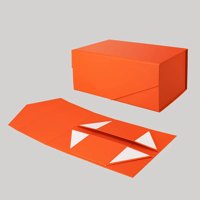 Large Orange Magnetic Folding Rigid Paper Gift Box with Custom Logo Printing, Sturdy Ca... - SKU SCP01733 - UGI Packaging