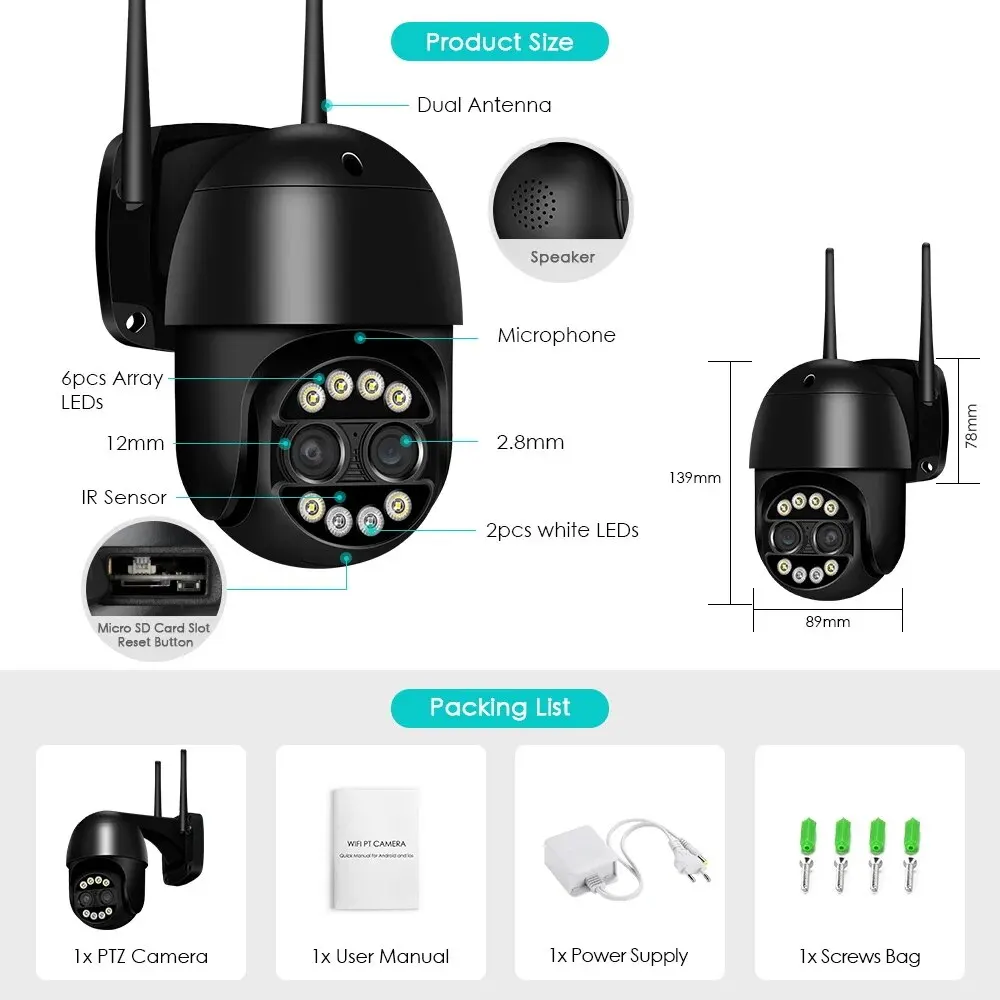8MP 4K 8x Hybrid Zoom 2.8+12mm Dual Lens PTZ IP Camera WiFi Human Detection 4MP Audio Security Video Surveillance Camera security camera