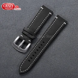 Universal Genuine Leather Quick Release Watch Strap - Brown Business Bracelet - 22mm (Black - Silver)