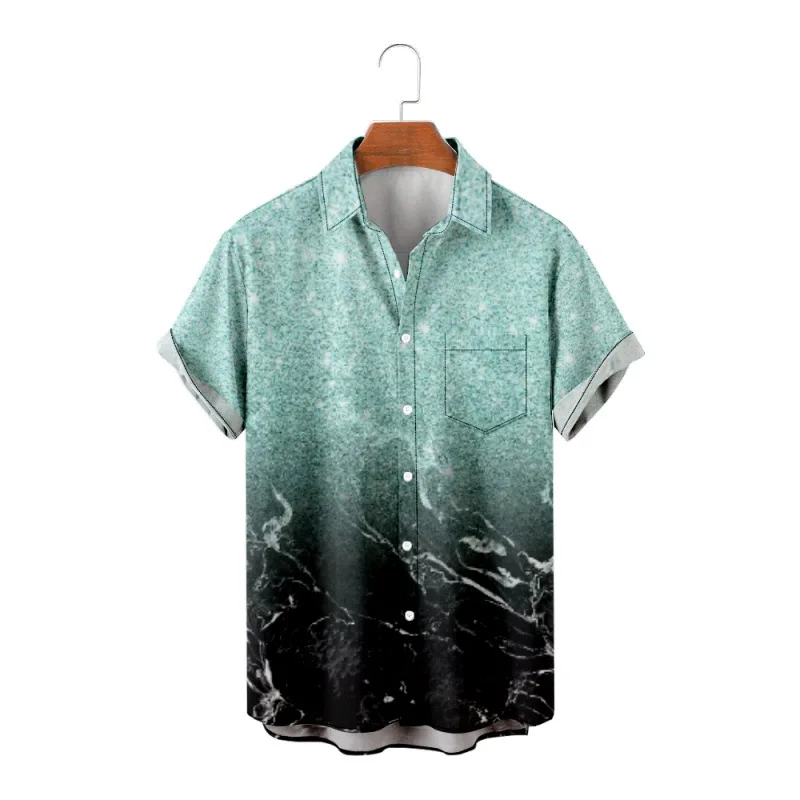 

Casual Gradient Printed Short Sleeve Hawaiian Beach Shirt Summer Mens Fashion Vintage Blouse Streetwear