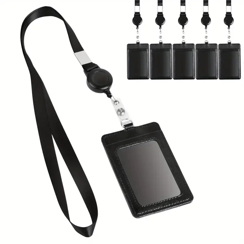 Unisex Black ID and Credit Card Holder with Neck Lanyard Strap