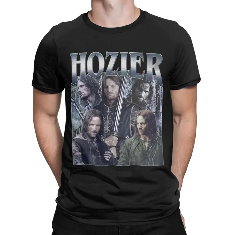 Фото Футболка Y2K Hozier с забавным мемом Aragorn, с круглым вырезом, 100% хлопок, футболка с коротким рукавом, оригинальные топы №2