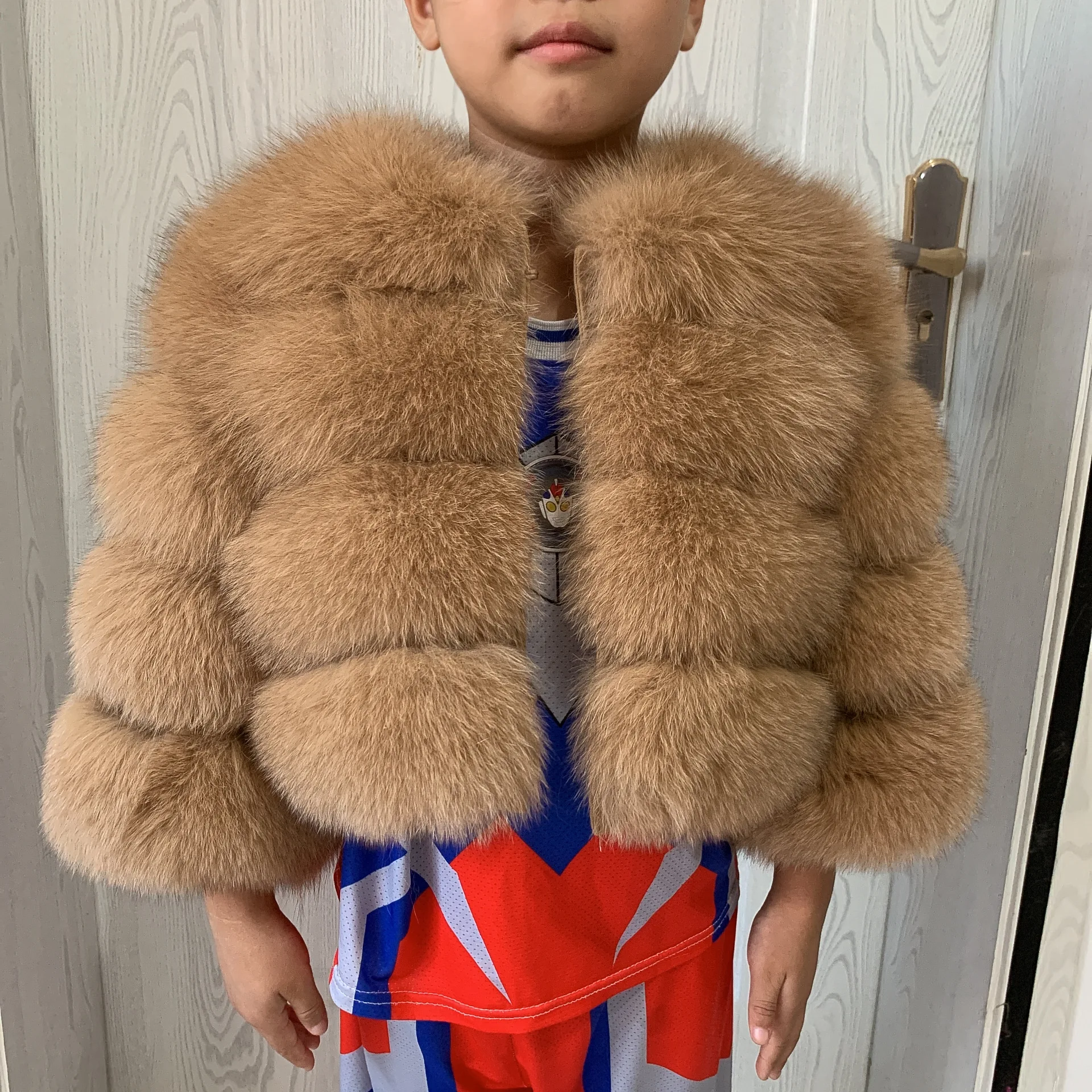 Children's fur jacket real fox fur childs fur jacket suitable for girls and boys aged 4-6 years old Kids fur jacket universal