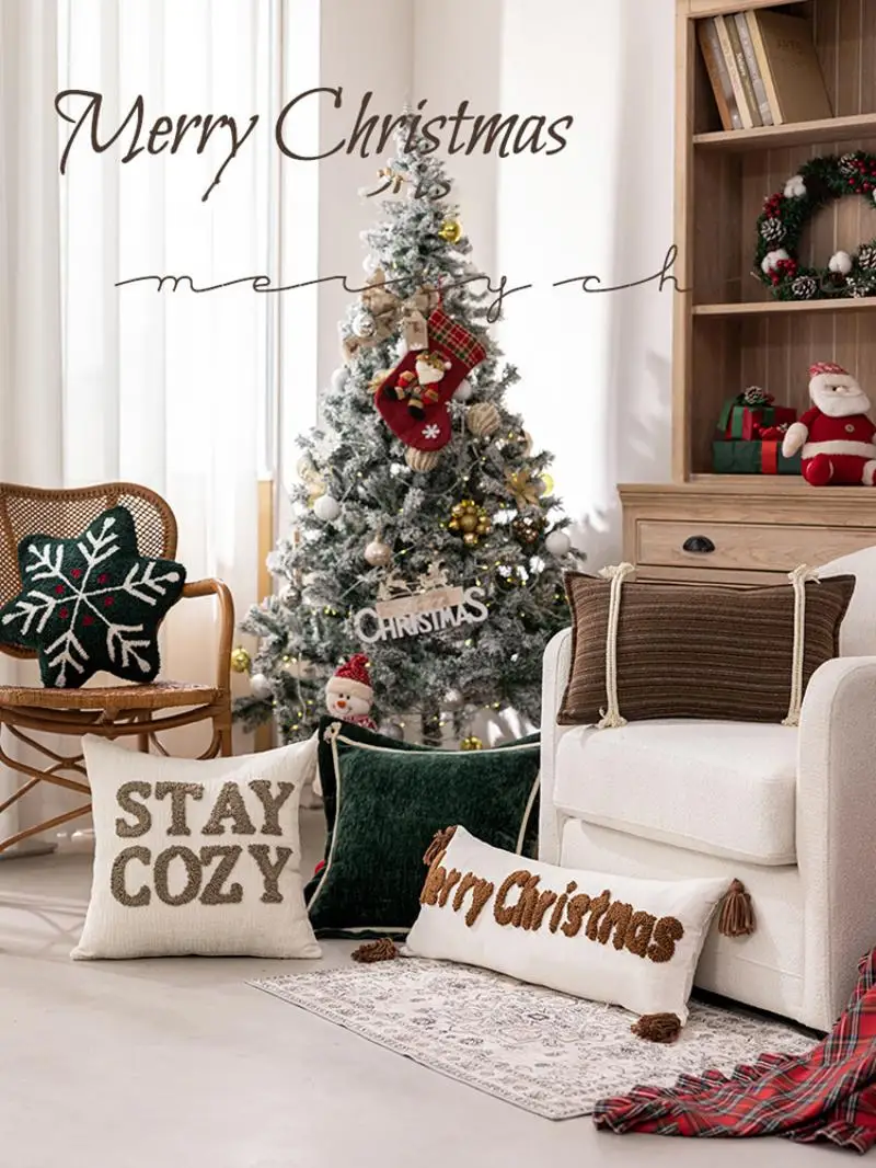 Weihnachtsbrief bestickter Kissenbezug Cojines Schneeflocke Weihnachtsbaum Sofa Kissenbezug Urlaub Party Dekor Kissenbezüge – Detail 3