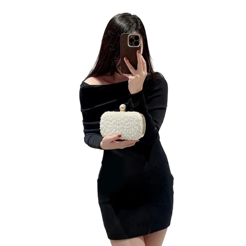 

Womens Evening Clutch Purse Elegant Beaded Pearl Clutch Bag Small Shoulder Bag Party Wedding Purses Bridal Handbags