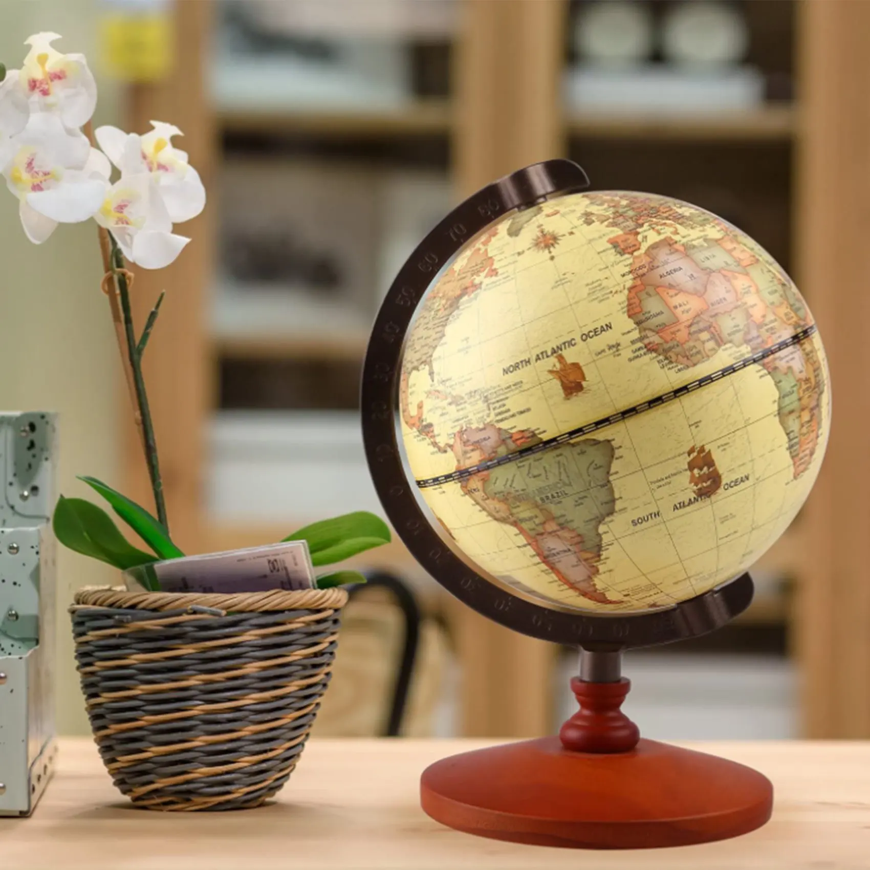 5 Inch Diameter Brown World Globe Antique Decorative Desktop Rotating Earth Geography Globe Children Gift