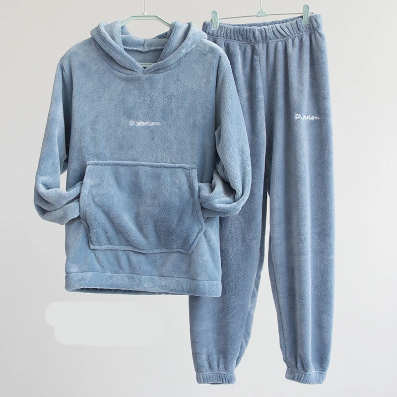 Ladies Sweatshirt Women Winter Flannel Pajama Set Mens Fleece Pajamas Sleepwear Thick Warm Velvet Couple Homewear Suit Pijama