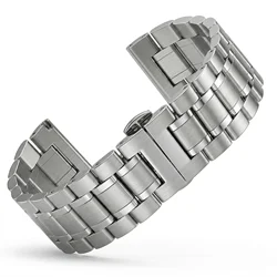 Premium Solid Stainless Steel Watch Band with Butterfly Clasp - 22mm (Silver)
