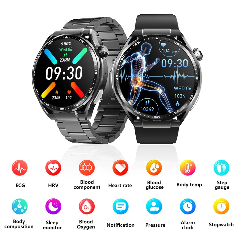 F200 ECG 스마트 워치 1.55 인치 대형 스크린 블루투스 통화, 건강 모니터링, SOS 스포츠 피트니스 트래커, 남녀공용 스마트워치