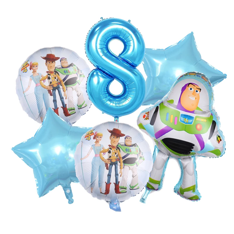 thumbnail image 1 of Vajilla para decoración de fiestas de cumpleaños de Toy Story de Disney, juego de vasos de papel, platos y globos de Buzz Lightyear para niños, 1 of 5