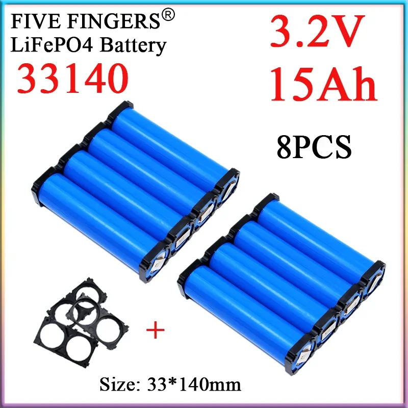 

8PCS New 3.2V 15Ah 33140 Lifepo4 Rechargeable Battery DIY 12V 24V 36V 48V E-bike scooter Motorcycle Tricycle etc Cells +Bracket