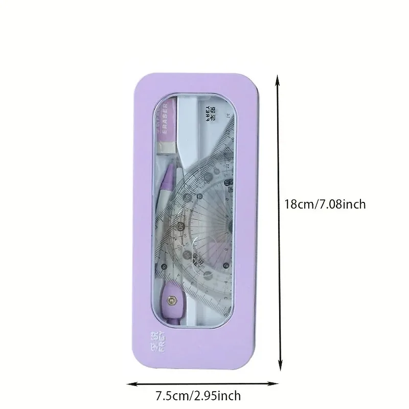 내구성 있는 7-in-1 측정 및 그리기 도구 세트, 컴퍼스, 각도기, 자, 지우개 포함