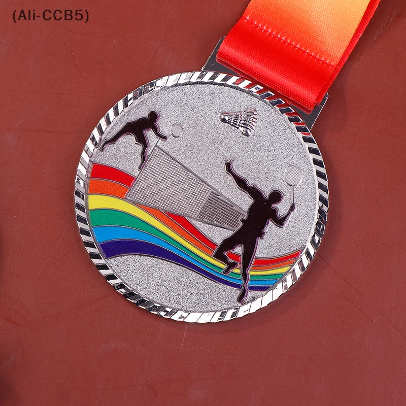 Rainbow Ribbon Neck Rope Badminton Medal Metal Sports Badminton Competition Prizes Craft Souvenir