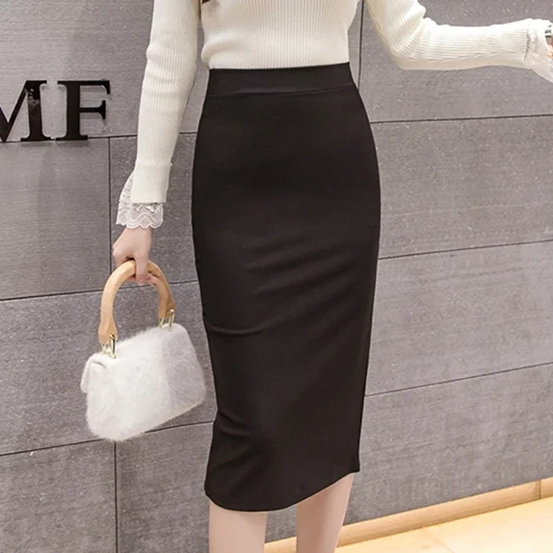

Черная длинная юбка с высокой талией, женская модная одежда в Корейском стиле, Облегающие юбки, сексуальный корсет Y2k, офисная юбка-карандаш, большие размеры, P476