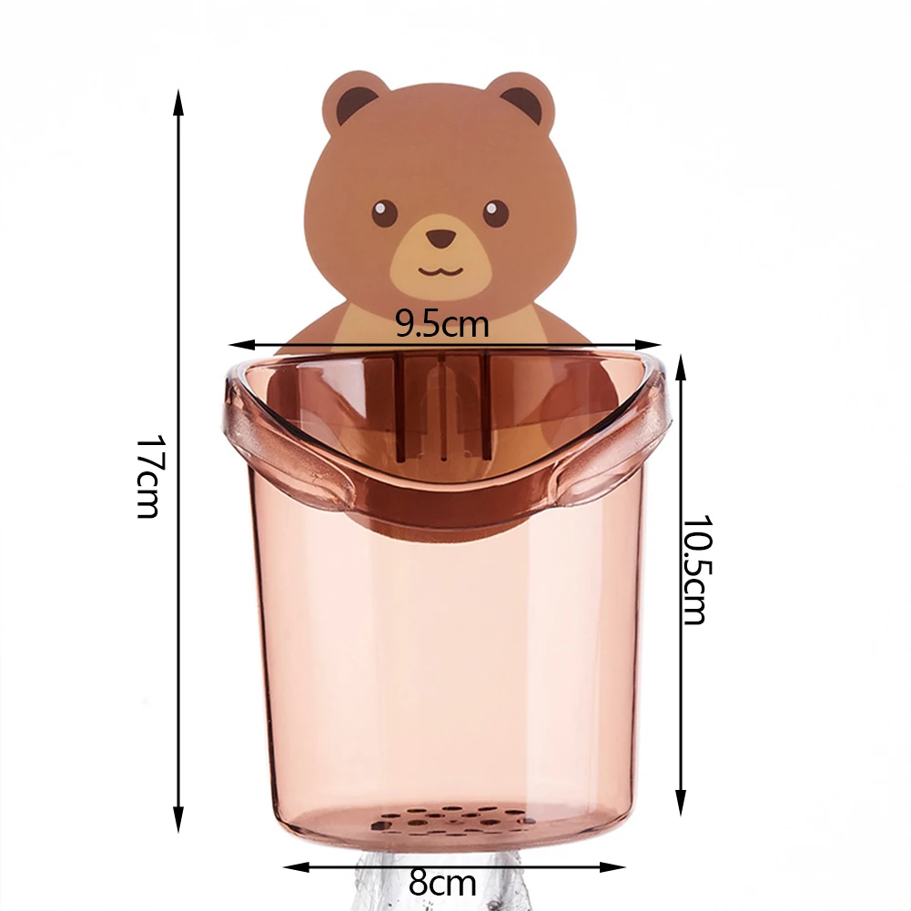 1pc Bear Storage Cup Wall Mount Toothbrush Toothpaste Cup Holder Case Bathroom Accessories
