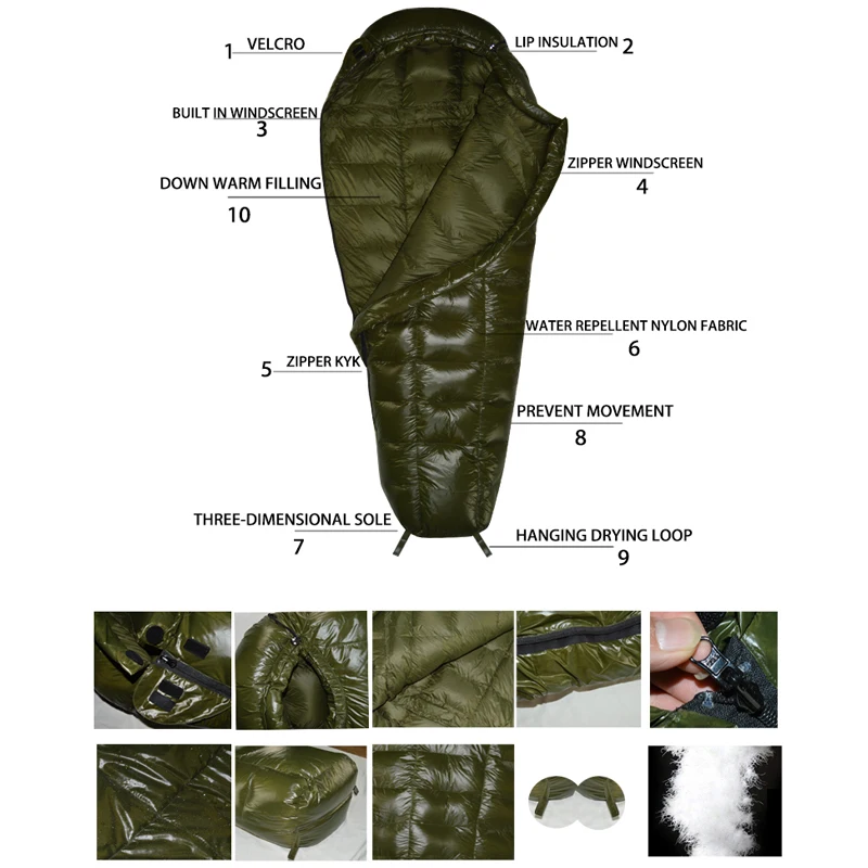 Mummy Checkered Sleeping Bag White Goose Down Filling Suitable for Adults Winter Warm Camping Travel Hiking sleeping bag survival sleeping bag