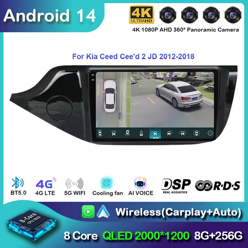

Автомобильный радиоприемник Carplay на Android 14 для KIA Cee 'd CEED JD 2012 2013-2018, навигация, мультимедийный плеер, стерео 5GWiFi + 4G SIM BT видео
